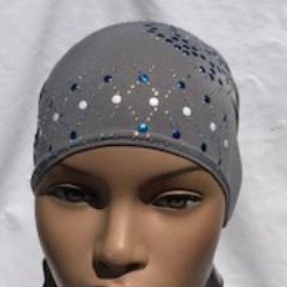 GREY Pre-Tied Stud Fashion Cap Slip On Bonnet Hijab Undercap #2 - Picture 3 of 3